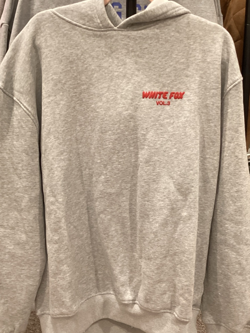 White Fox Boutique Light Gray Sweatshirt with Red Logo